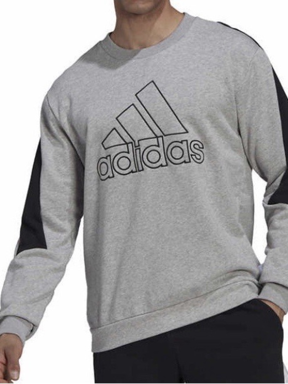 adidas Grey Sweatshirt with Black Sleeve Panels and Logo NWOT size Men XL